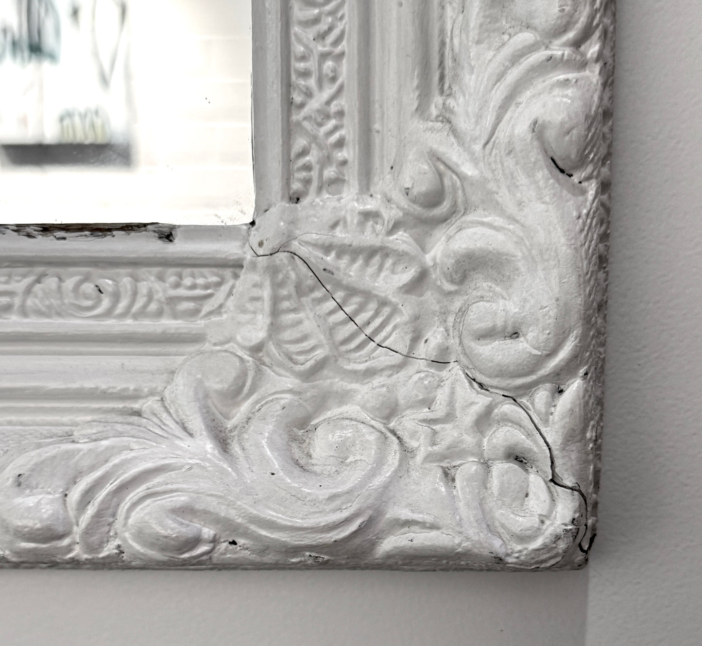 Vintage White Ornate Mirror