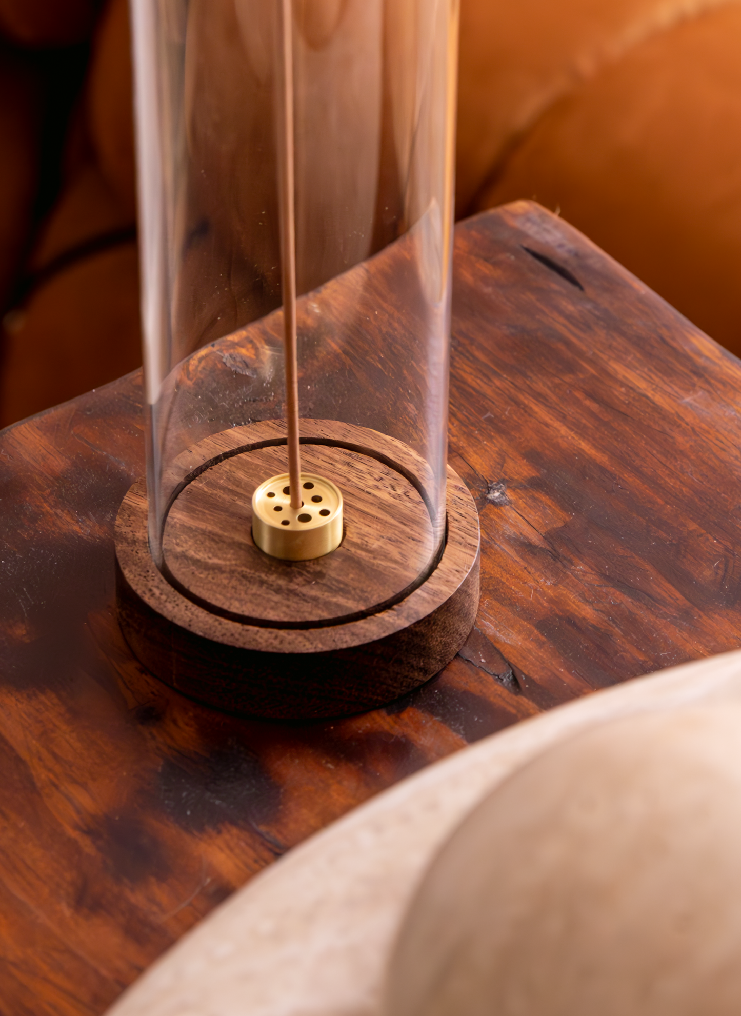 Rico Walnut Wood and Brass Incense Holder